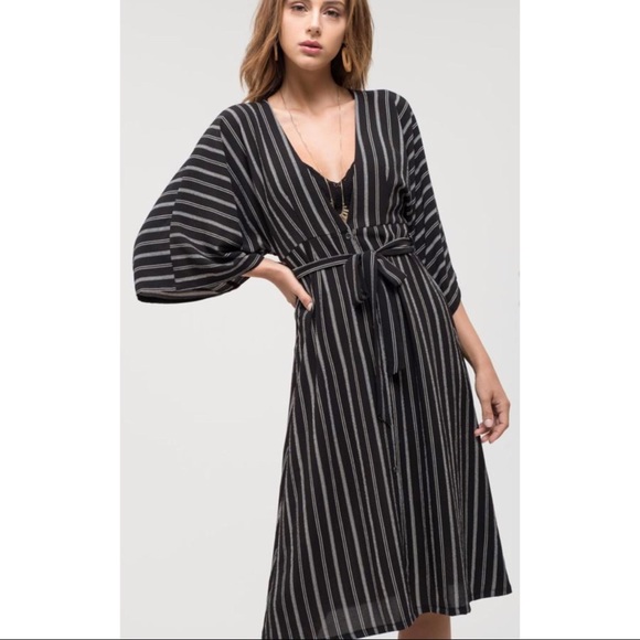Striped kimono sleeve deep v neckline dress - Picture 3 of 7